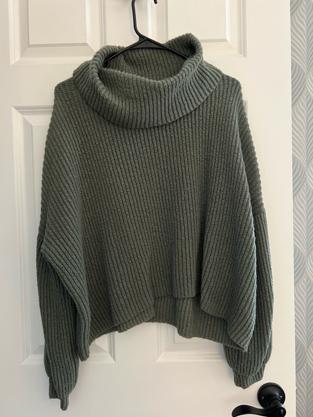 SHEIN Olive Green Ribbed Turtleneck Oversized Sweater